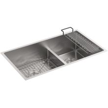 Strive 32" Smart Divide® Under-Mount Large/Medium Double-Bowl Kitchen Sink With Basin Rack
