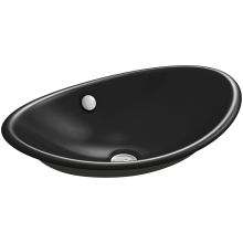 Iron Plains 20-3/4"L Cast Iron Drop-In Semi-Vessel Sink with Overflow and Black Painted Underside