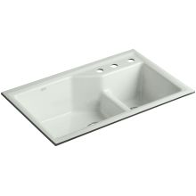 Indio 33" Double Basin Undermount Enameled Cast-Iron Kitchen Sink with Smart Divide and Sink Accessories