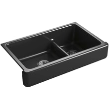 Whitehaven 35-1/2" Self-Trimming Farmhouse Double Basin Enameled Cast Iron Kitchen Sink with Smart Divide Basin
