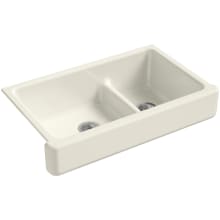 Whitehaven 35-1/2" Self-Trimming Farmhouse Double Basin Enameled Cast Iron Kitchen Sink with Smart Divide Basin