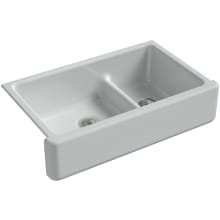 Whitehaven 35-11/16" Self-Trimming Farmhouse Double Basin Apron Front Enameled Cast Iron Kitchen Sink with Smart Divide Basin