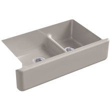 Whitehaven 35-11/16" Self-Trimming Farmhouse Double Basin Apron Front Enameled Cast Iron Kitchen Sink with Smart Divide Basin