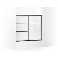 Elate 56-3/4" High x 59-5/8" Wide Sliding Framed Tub Door with Frosted Decorative Grid Glass