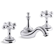 Artifacts Widespread Bathroom Faucet with Tea Spout and Cross Handles - Includes Metal Pop-Up Drain Assembly