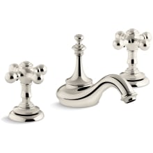 Artifacts Widespread Bathroom Faucet with Tea Spout and Cross Handles - Includes Metal Pop-Up Drain Assembly