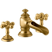 Artifacts Widespread Bathroom Faucet with Flume Spout and Cross Handles - Includes Metal Pop-Up Drain Assembly