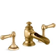 Artifacts Widespread Bathroom Faucet with Flume Spout and Lever Handles - Includes Metal Pop-Up Drain Assembly