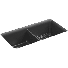 Cairn 33-1/2" Undermount Double Equal Bowl Neoroc Granite Composite Kitchen Sink with Right Sink Rack Included