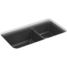 Cairn Slim Divide 33-1/2" Undermount Double Bowl Neoroc Granite Composite Kitchen Sink with Large Bowl Sink Rack