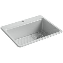 Riverby 27" Single Basin Cast Iron Kitchen Sink for Drop In Installations - Basin Rack Included