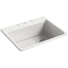 Riverby 27" Single Basin Cast Iron Kitchen Sink for Drop In Installations - Basin Rack Included