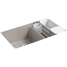Riverby 33" Undermount 60/40 Double Basin Enameled Cast Iron Workstation Kitchen Sink with Basin Rack, Colander, Cutting Board, and Utility Rack