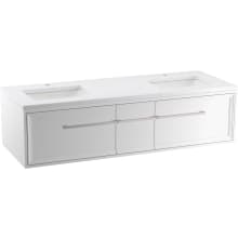 Lodern 60" Wall Mounted Double Basin Vanity Set with Cabinet and Quartz Vanity Top - Includes Undermount Sinks and Cabinet Hardware