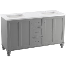 Damask 60" Free Standing Double Basin Vanity Set with Cabinet and Quartz Vanity Top - Includes Undermount Sinks and Cabinet Hardware