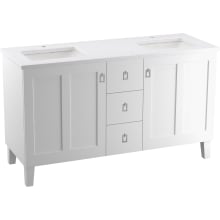 Poplin 60" Free Standing Double Basin Vanity Set with Cabinet and Quartz Vanity Top - Includes Undermount Sinks and Cabinet Hardware
