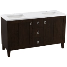 Poplin 60" Free Standing Double Basin Vanity Set with Cabinet and Quartz Vanity Top - Includes Undermount Sinks and Cabinet Hardware