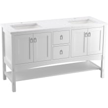 Marabou 60" Free Standing Double Basin Vanity Set with Cabinet and Quartz Vanity Top - Includes Undermount Sinks and Cabinet Hardware