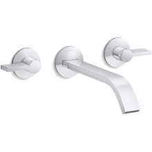 Components Double Handle Wall-Mount Bathroom Sink Faucet with Ribbon Spout and Lever Handles - Includes Rough-In Valve