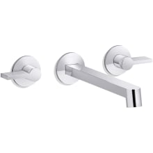 Components Double Handle Wall-Mount Bathroom Sink Faucet with Row Design Spout and Lever Handles - Includes Rough-In Valve