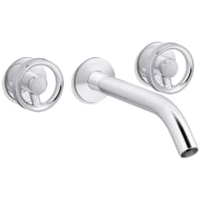 Components Double Handle Wall-Mount Bathroom Sink Faucet with Tube Spout and Industrial Handles - Includes Rough-In Valve