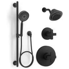 Moxie Pressure Balanced Shower System with Shower Head, Hand Shower, Slide Bar, Shower Arm, Hose, Valve Trim, and Rough-in