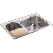 Staccato 33" Double Basin Drop In 18-Gauge Stainless Steel Kitchen Sink with SilentShield, Cutting Board, and Single Faucet Hole