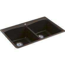 Kennon 33" Undermount Double Basin Quartz Composite Kitchen Sink with Basin Rack