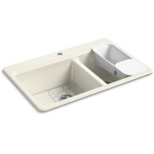 Riverby 33" x 22" Double Basin Cast Iron Sink with Colander and Basin Rack