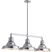Hauksbee 42" Wide 3 Light Linear Chandelier with Domed Metal Shades