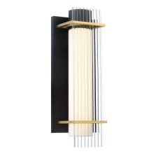 Midnight Gold 16" Tall LED Indoor / Outdoor Wall Sconce with Clear Ribbed Glass Shades