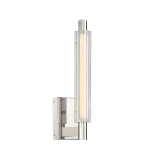 Double Barrel 16" Tall LED Bathroom Sconce with Ribbed Glass Shade