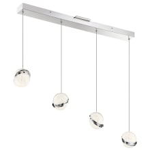 Silver Slice 4 Light 4" Wide Integrated LED Crystal Linear Pendant with Acrylic Sand Crystal Shades