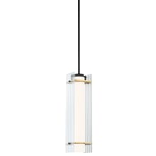Midnight Gold 6" Wide Integrated LED Mini Pendant with Etched White and Clear Ribbed Glass Shades