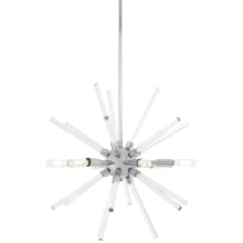 Spiked 6 Light 18" Wide Pendant with Clear Glass Bar Accents