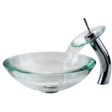 Bathroom Combo - 17" Clear Glass Vessel Bathroom Sink with Vessel Faucet, Pop-Up Drain, and Mounting Ring