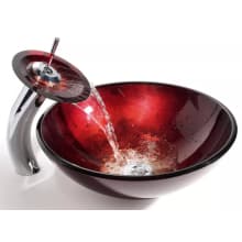 Bathroom Combo - 16-1/2" Irruption Red Glass Vessel Bathroom Sink with Vessel Faucet, Pop-Up Drain, and Mounting Ring