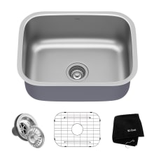 23" Single Basin 16 Gauge Stainless Steel Kitchen Sink for Undermount Installations - Basin Rack and Basket Strainer Included