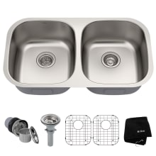 32-1/4" Double Basin 16 Gauge Stainless Steel Kitchen Sink for Undermount Installations with 50/50 Split - Basin Racks and Basket Strainers Included