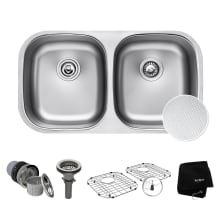 Outlast MicroShield 32-1/4" Scratch Resistant Double Basin Kitchen Sink for Undermount Installations - Basin Racks and Basket Strainers Included