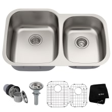 32" Double Basin 16 Gauge Stainless Steel Kitchen Sink for Undermount Installations with 60/40 Split - Basin Racks and Basket Strainers Included