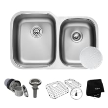 Outlast MicroShield 32" Scratch Resistant Double Basin Kitchen Sink for Undermount Installations - Basin Racks and Basket Strainers Included