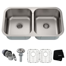 31-3/8" Undermount 50/50 Double Bowl 18 Gauge Stainless Steel Kitchen Sink