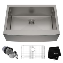 29-3/4" Single Basin 16 Gauge Stainless Steel Kitchen Sink for Farmhouse Installations with Apron Front - Basin Rack and Basket Strainer Included