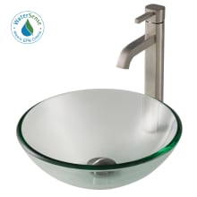 Bathroom Combo - 14" Clear Glass Vessel Bathroom Sink with Vessel Faucet, Pop-Up Drain, and Mounting Ring