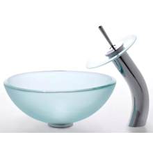 Bathroom Combo - 14" Frosted Glass Vessel Bathroom Sink with Vessel Faucet, Pop-Up Drain, and Mounting Ring