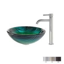Bathroom Combo - 17" Nei Glass Vessel Bathroom Sink with Vessel Faucet, Pop-Up Drain and Mounting Ring