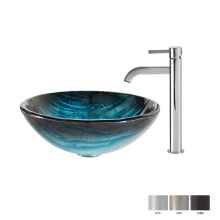 Bathroom Combo - 17" Ladon Glass Vessel Bathroom Sink with Vessel Faucet, Pop-Up Drain and Mounting Ring