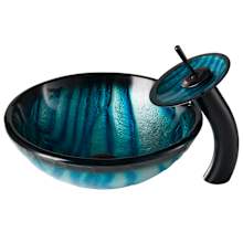 Bathroom Combo - 17" Ladon Glass Vessel Bathroom Sink with Vessel Faucet, Pop-Up Drain and Mounting Ring
