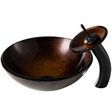 Bathroom Combo - 16-1/2" Copper Illusion Glass Vessel Bathroom Sink with Vessel Faucet, Pop-Up Drain, and Mounting Ring